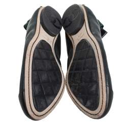 Pre Owned Chanel Green Leather CC Scrunch Ballet Flats Size 35.5