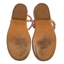 Pre Owned Chanel Multicolor Tweed Cord Cork Flat Slingback Sandals Size 38 