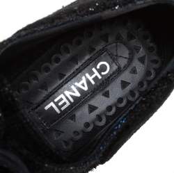 Pre Owned حذاء أوكسفوردز شانيل صوف وتويد أسود/أزرق مقدمة منفصلة نعل سميك مقاس 36.5