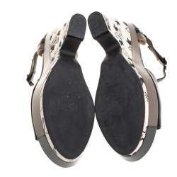 Chanel Black/Grey Patent And Leather Wedge Sandals Side 39.5