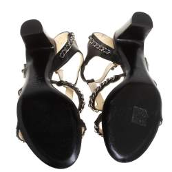 Chanel Black Leather Chain Embellished Sandals Size 40