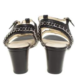 Chanel Black Leather Chain Embellished Sandals Size 40