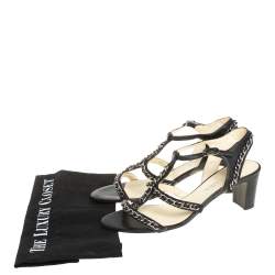 Chanel Black Leather Chain Embellished Sandals Size 40