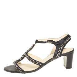 Chanel Black Leather Chain Embellished Sandals Size 40