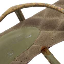 مملوكة مسبقًا Chanel Yellow Leather Gold CC T Strap Thong Flats Size 37