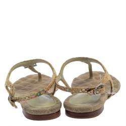 مملوكة مسبقًا Chanel Yellow Leather Gold CC T Strap Thong Flats Size 37