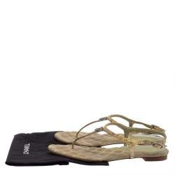 مملوكة مسبقًا Chanel Yellow Leather Gold CC T Strap Thong Flats Size 37