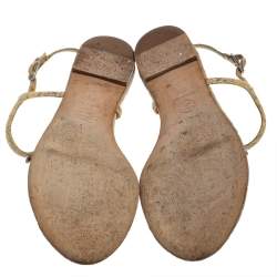 مملوكة مسبقًا Chanel Yellow Leather Gold CC T Strap Thong Flats Size 37