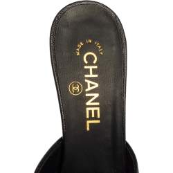 Pre Owned Chanel Black Leather CC Heel Pointed Toe Mules Size 39