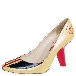 مملوكة مسبقًا Chanel Multicolor Patent Leather Curved Heel Pumps Size 38