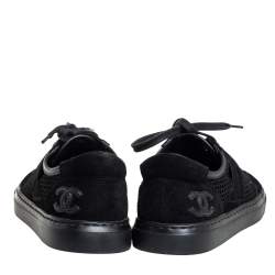 Pre Owned Chanel Black Suede And Mesh CC Low Top Sneakers Size 36.5