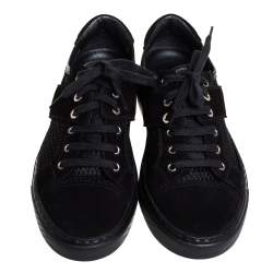 Pre Owned Chanel Black Suede And Mesh CC Low Top Sneakers Size 36.5