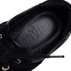 Pre Owned Chanel Black Suede And Mesh CC Low Top Sneakers Size 36.5