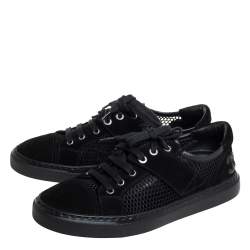 Pre Owned Chanel Black Suede And Mesh CC Low Top Sneakers Size 36.5