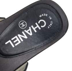 Pre Owned Chanel Black Leather Wooden Clog Mule Sandals Size 36