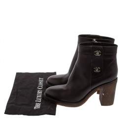 Chanel Brown Leather CC Turnlock Ankle Boots Size 41
