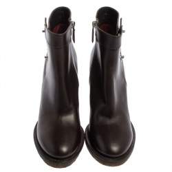 Chanel Brown Leather CC Turnlock Ankle Boots Size 41
