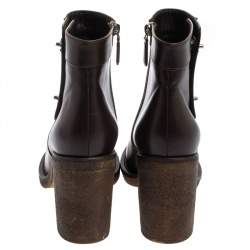 Chanel Brown Leather CC Turnlock Ankle Boots Size 41