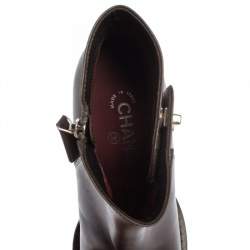 Chanel Brown Leather CC Turnlock Ankle Boots Size 41