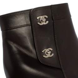 Chanel Brown Leather CC Turnlock Ankle Boots Size 41