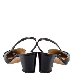Pre Owned Chanel Black Leather and Fabric Cap Toe Slingback Sandals Size 38