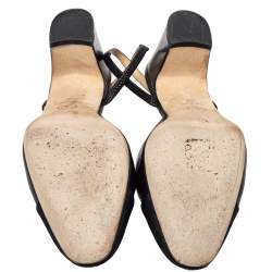 Pre Owned Chanel Black Leather and Fabric Cap Toe Slingback Sandals Size 38