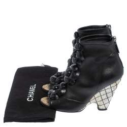 Chanel Black Leather Zipper Ankle Boots Size 36