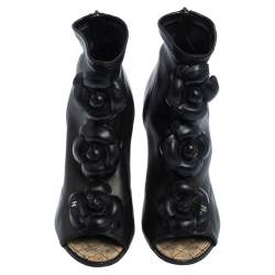 Chanel Black Leather Zipper Ankle Boots Size 36