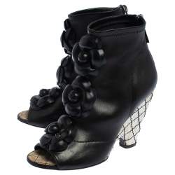 Chanel Black Leather Zipper Ankle Boots Size 36