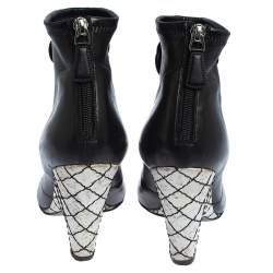 Chanel Black Leather Zipper Ankle Boots Size 36