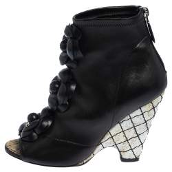 Chanel Black Leather Zipper Ankle Boots Size 36