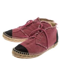 Pre Owned حذاء رياضي إسبادريل شانيل كانفاس لونين مقدمة جلد مزين سي سي مقاس39