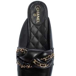 مملوكة مسبقًا Chanel Black Leather Braided Chain Mule Sandals Size 36