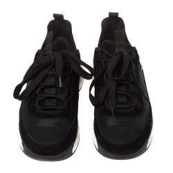 Pre Owned Chanel Black Suede And Nylon CC Low Top Sneaker Size 36