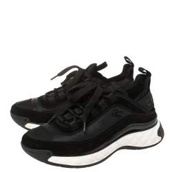 Pre Owned Chanel Black Suede And Nylon CC Low Top Sneaker Size 36