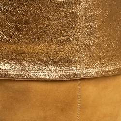 Pre Owned Chanel Vintage Gold Suede Fold CC Knee Length Boots Size 41