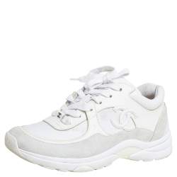 Chanel White Leather And Nylon CC Low Top Sneakers Size 36 Chanel