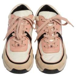 Pre Owned Chanel Multicolor Suede And Leather CC Sneakers Size 38.5