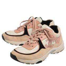 Pre Owned Chanel Multicolor Suede And Leather CC Sneakers Size 38.5