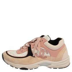 Pre Owned Chanel Multicolor Suede And Leather CC Sneakers Size 38.5