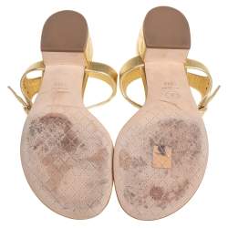 مملوكة مسبقًا صندل شانيل مزين شعار الماركة سي سي متداخل سير حرف تي جلد ذهبي مقاس 41.5