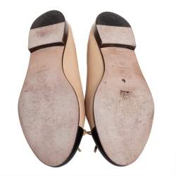 مملوكة مسبقًا Chanel Beige/Black Leather CC Cap Toe Ballet Flats Size 38