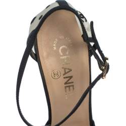 Pre Owned Chanel Black 'CC' Mesh And Canvas Open Toe Bowtie T Strap Sandals Size 39.5