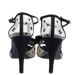 Pre Owned Chanel Black 'CC' Mesh And Canvas Open Toe Bowtie T Strap Sandals Size 39.5