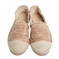 Pre Owned Chanel Beige CC Canvas Cap-Toe Flat Espadrille Size 39
