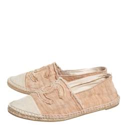 Pre Owned Chanel Beige CC Canvas Cap-Toe Flat Espadrille Size 39