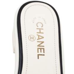 Chanel Off White Leather And Canvas Logo Slide Sandals Size 38