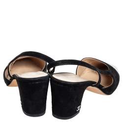Chanel Black/Silver Suede And Leather CC Cap Toe Block Heel Slingback Sandals Size 38 