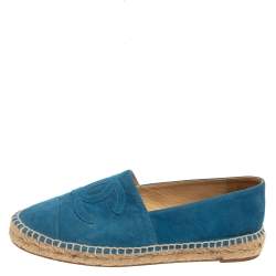 Pre Owned Chanel Blue Suede CC Cap Toe Espadrilles Flats Size 40