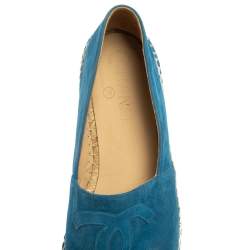Pre Owned Chanel Blue Suede CC Cap Toe Espadrilles Flats Size 40